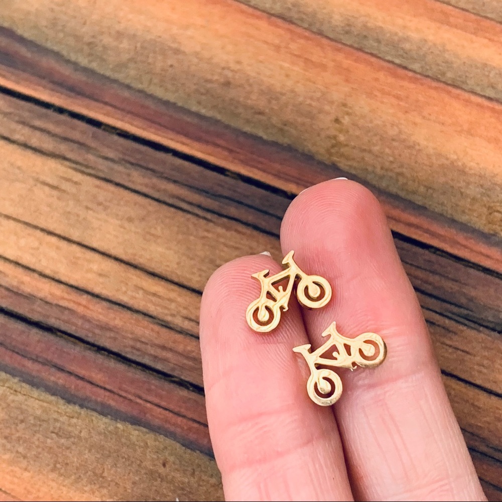 BIKE GOLD Stainless Steel Stud Earrings with Gift Bag